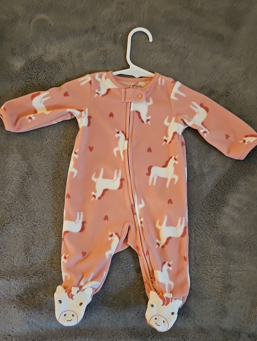 Carter's Rose Pink Unicorn Fleece Footed One-Piece